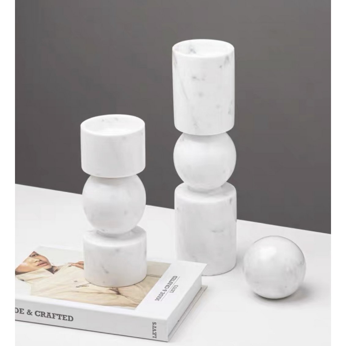 KANDELAAR | MARBLE | WHITE M H29.5cm*W8cm D 8cm Reversible for flower arrangement