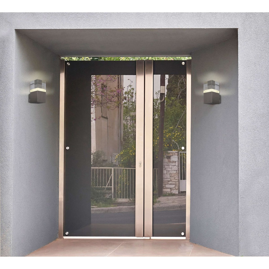 LED externe wandlamp "Leah" gemaakt van metaal en plastic in stalen blanke, geïntegreerde LED