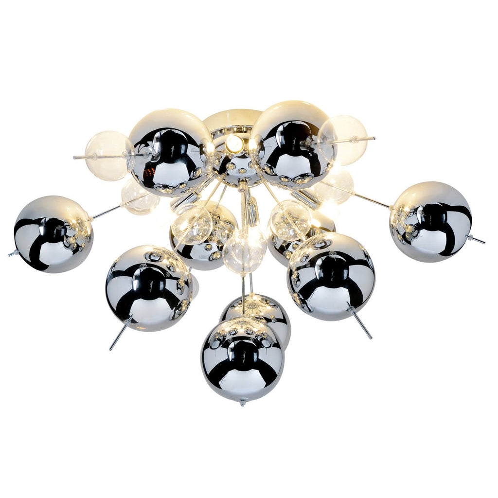 Plafondlamp "explosie" chroom gemaakt van metaal en glas, G9 -versies, plafondlamp voor eetkamer, woonkamer, gang of kantoor, Ø57 cm