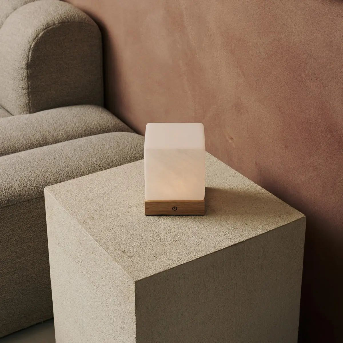 YCE lichtbruine draadloze houten lamp met bevroren glas-oplaadbare, dimbare, 100-uur batterij