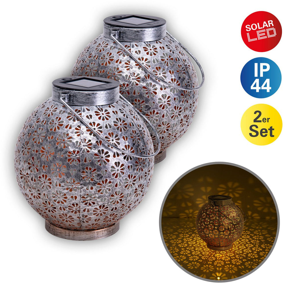 2 Set LED Decoratie Zonnelicht Ø 18 cm Buiten Decoratie gemaakt van metaal in zilver met geïntegreerde LED's