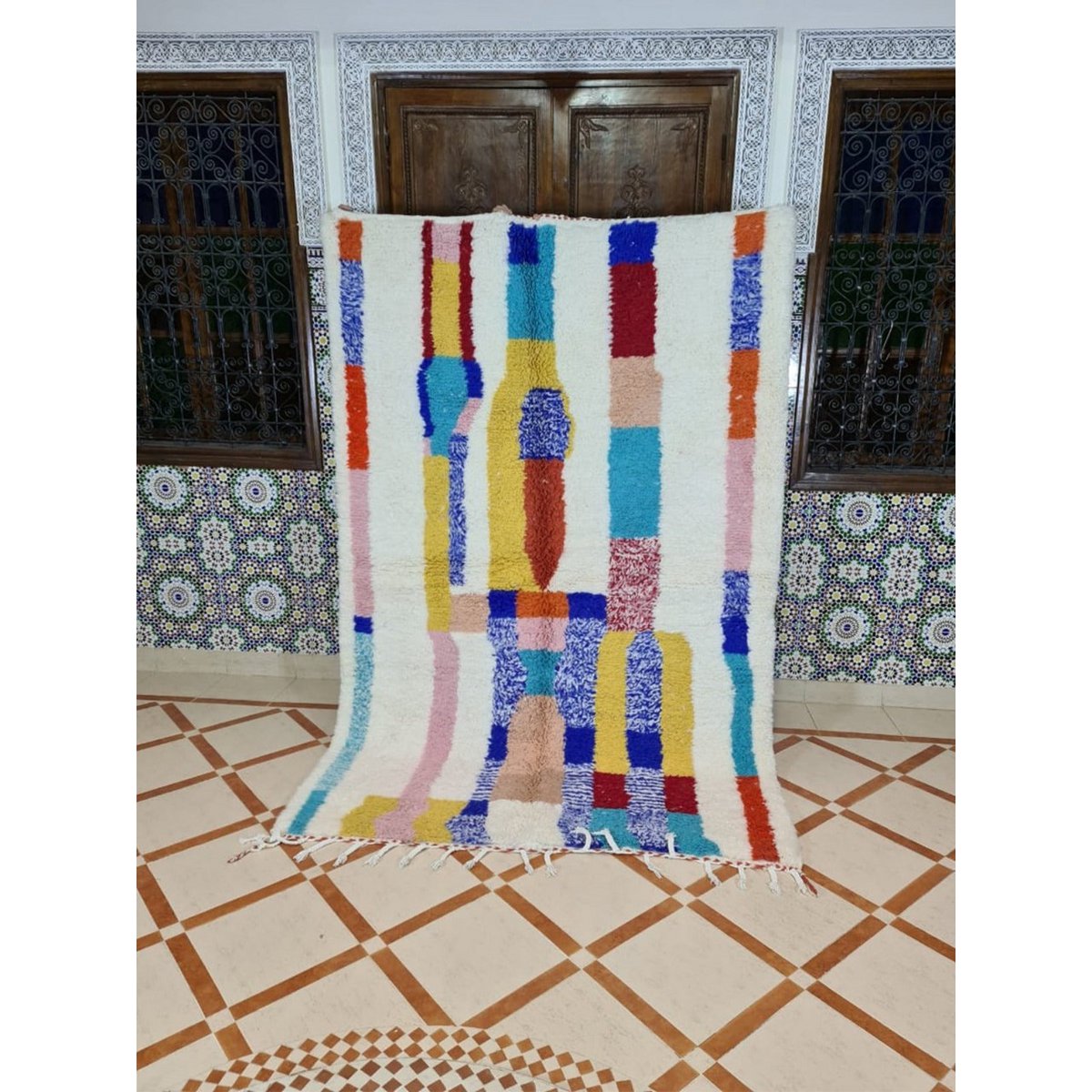 Authentiek zuiver wollen Berber vloerkleed 165 x 260 cm