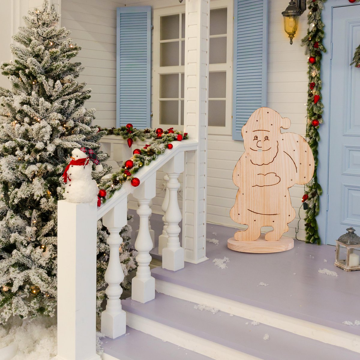 LED WOOD Decolum "Santa" Large, kerstdecoraties gemaakt van hout in de natuur, met stevig ingebouwde LED's, voor de buitenruimte - klassiek - decoratie - hout - Natuur - geen informatie - kerstdecoratie buiten