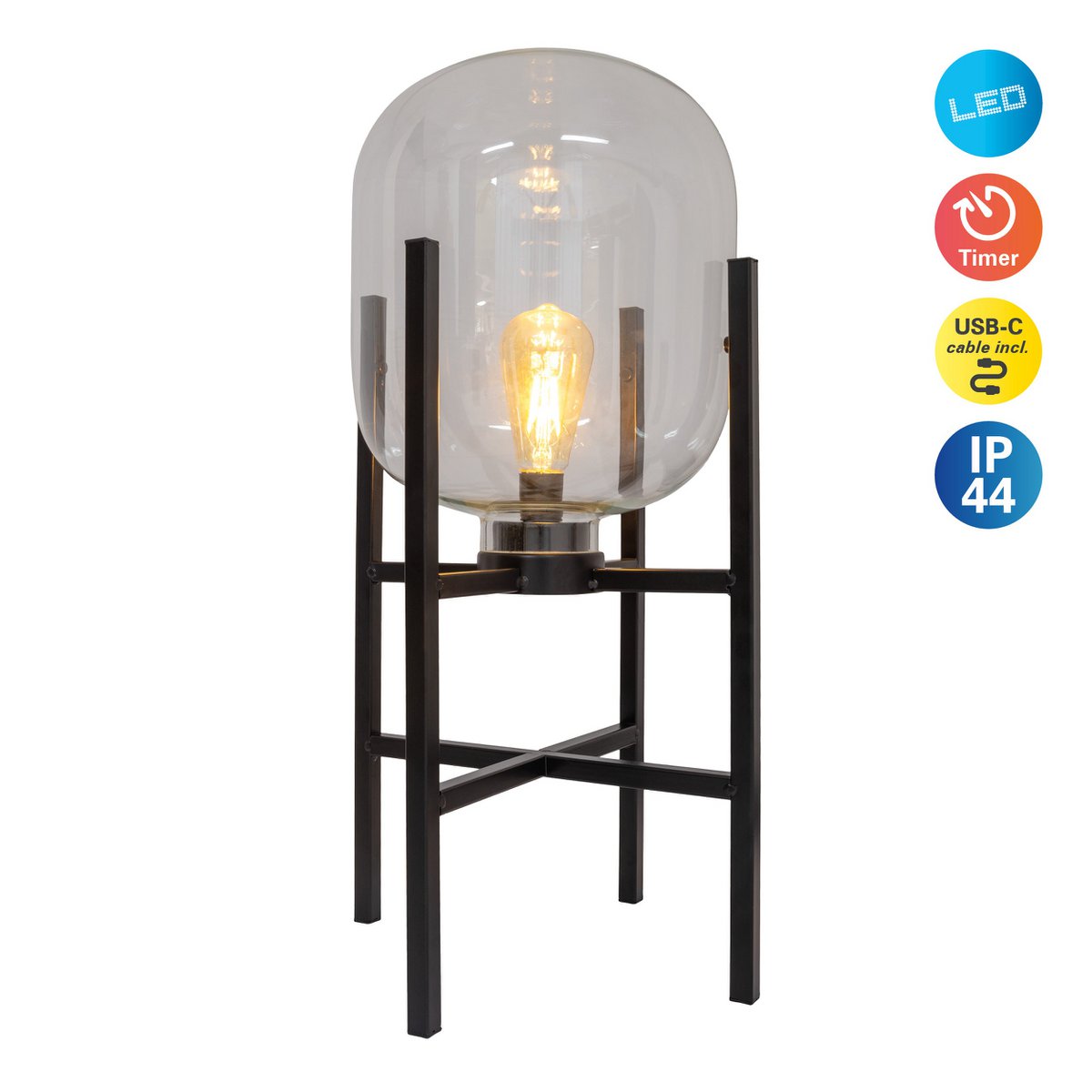Liv · Glazen tafellamp — 58cm zwart