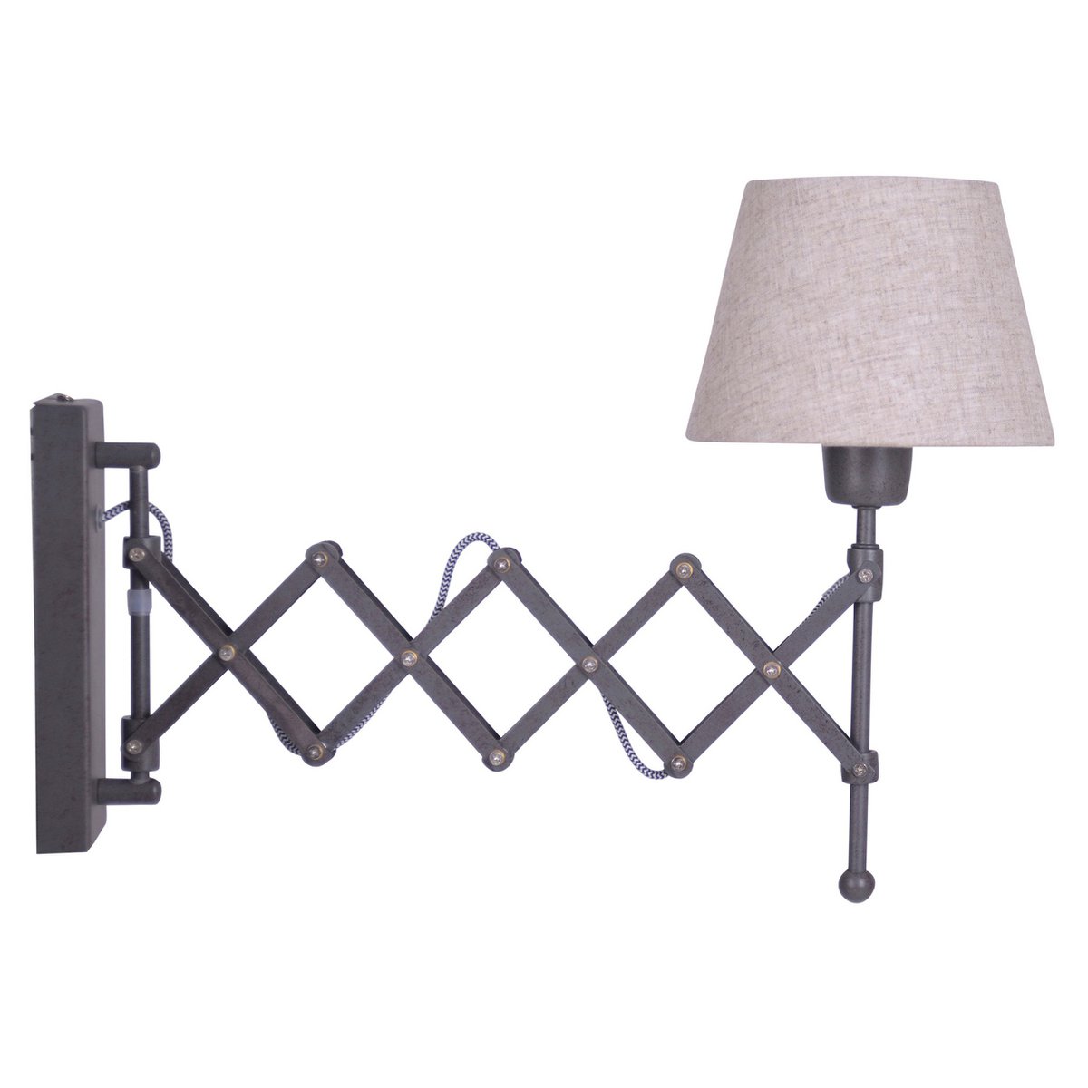 Shear Wall Lamp "Adrienne" strekt zich uit tot 49 cm, de retro wandlamp gemaakt van metaal en textiel in bruin en natuur, voor E27 -lampen, wandlampen voor woonkamers
