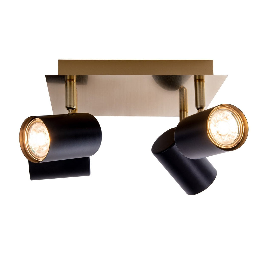 4 muur- en plafondlampen "Frida" in metalen zwart / goud, plafond schijnwerpers, GU10, plafondlamp voor eetkamer, woonkamer, gang of kantoor, 22 x 22 cm